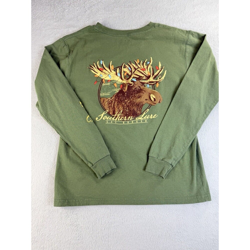 SOUTHERN LURE Moose Lights Christmas Holiday Long Sleeve Tee Youth XL YXL Boys